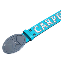 Carpet Rhinestone Leather Belt [Carolina Blue]