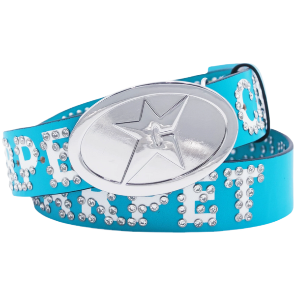 Carpet Rhinestone Leather Belt [Carolina Blue]