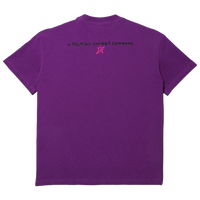 Back of Purple tee with text reading a FIM by carpet company