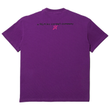 Back of Purple tee with text reading a FIM by carpet company