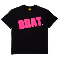 Black tee with pink logo reading BRAT