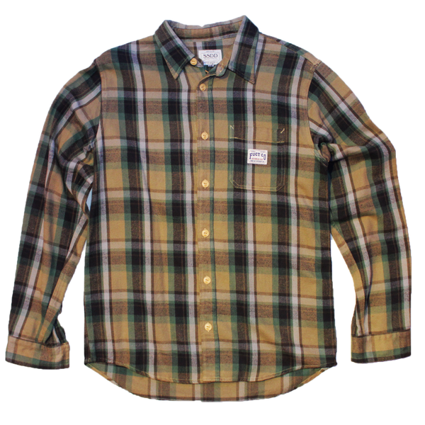 FUCT SSDD Flannel Button Long Sleeve Shirt [Beige Plaid]