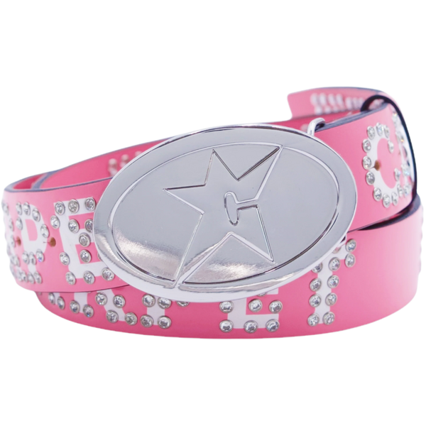 Carpet Rhinestone Leather Belt [Hot Pink]